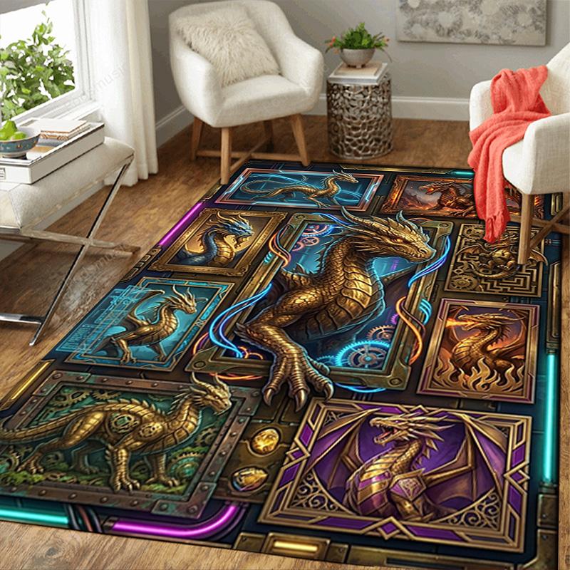 Steampunk Dragon Compilation Pattern Rug Floor Mat for Living Room or Bedroom Soft and Comfortable Carpet a Gift for Birthday and Holiday.