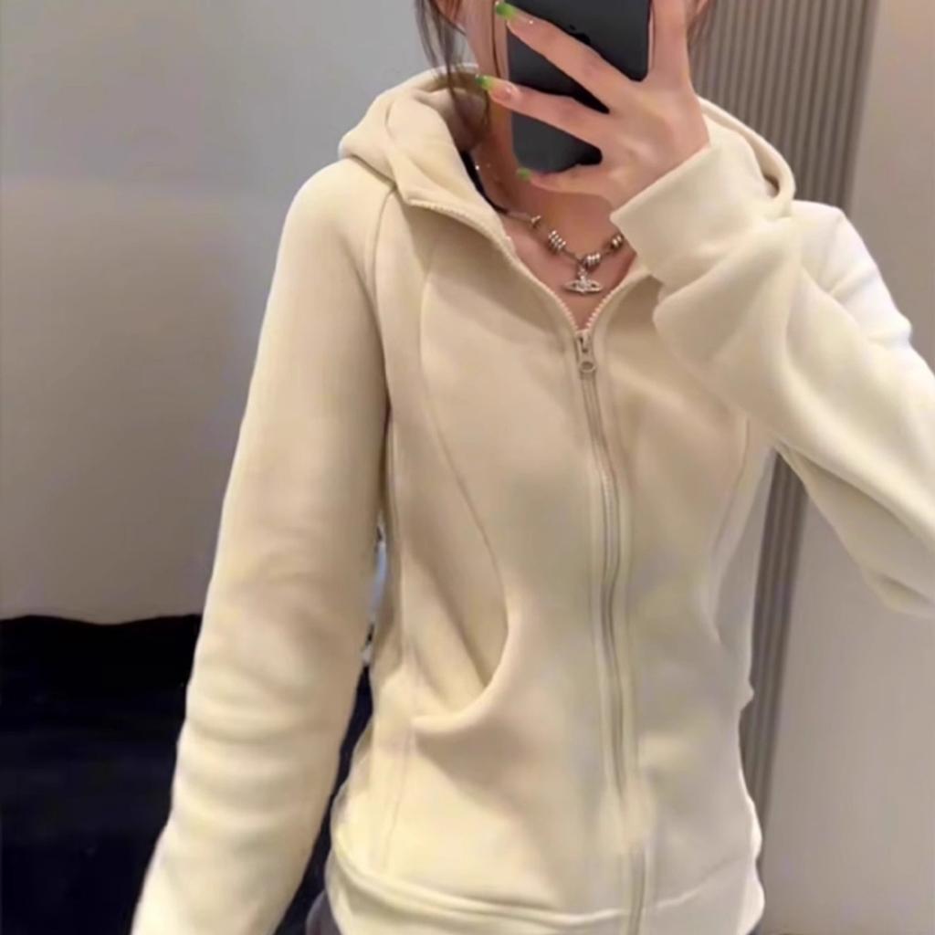 Velvet, Warm Hoodie, Women's, Spring and Autumn Winter, Zipper, Long Sleeved Top, Cardigan, Waist Cinching Jacket