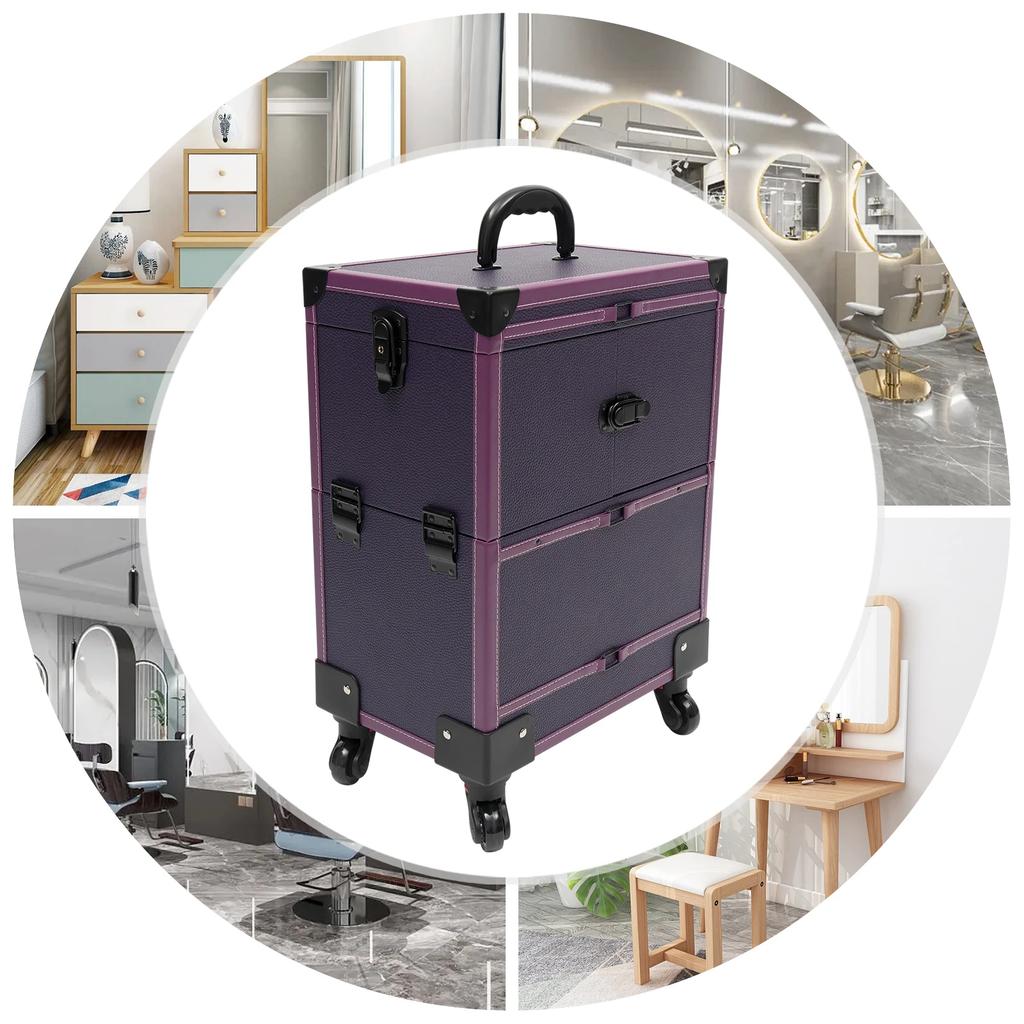 Purple Rolling Makeup Case – Stylish Professional Artist Trolley Organizer