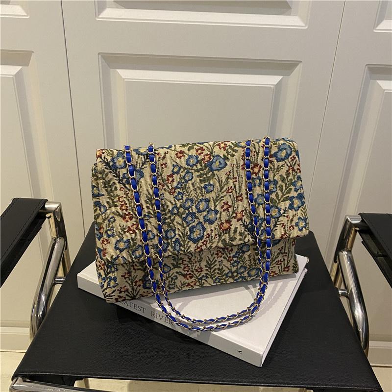 Envelope Bag Summer Flower Printing Cover Type Fashion Casual Shoulder Bag National Style Chain Handbag For Women KTY