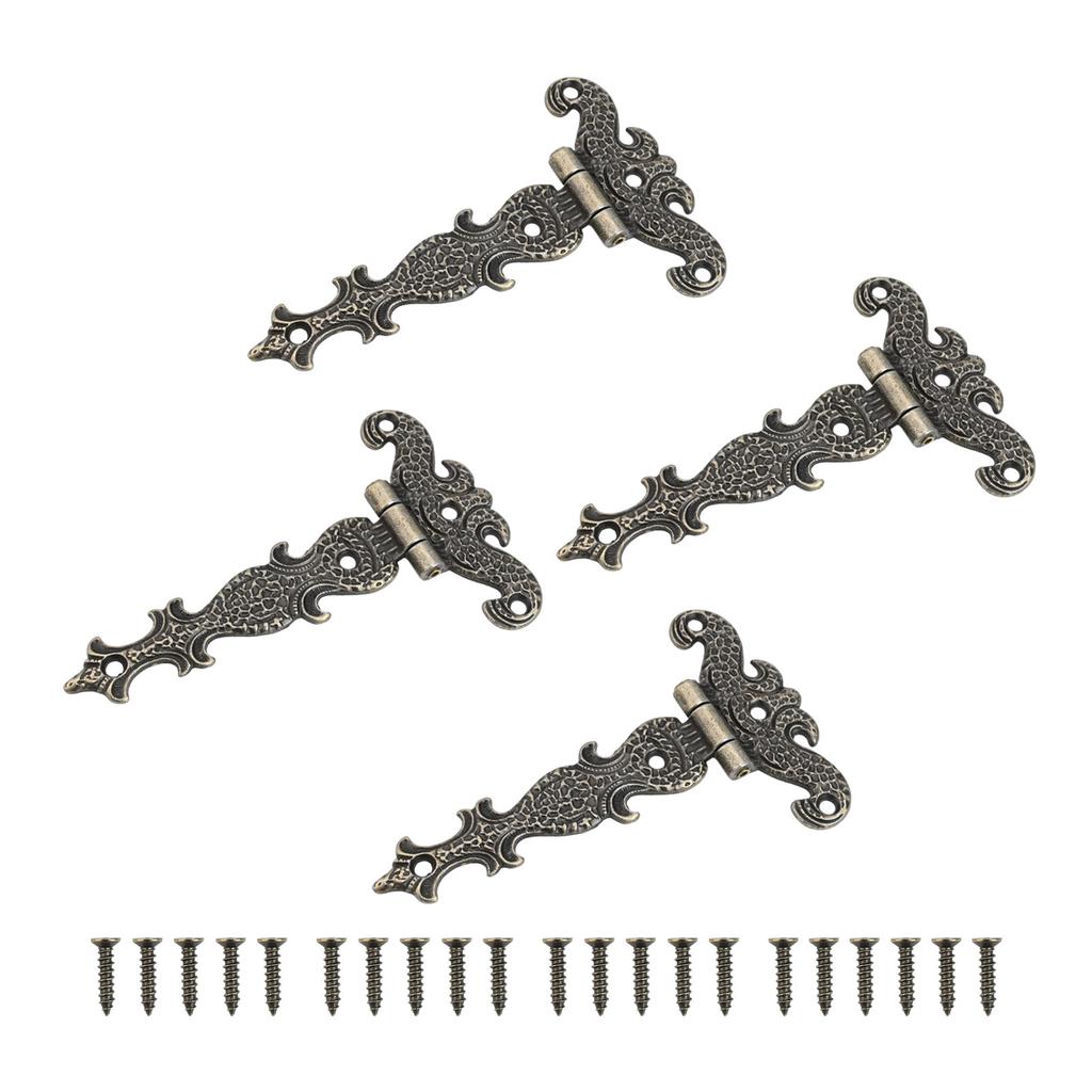 4PCS Zinc Alloy Antique T Hinges for Cabinets Wooden Boxes Vintage Style