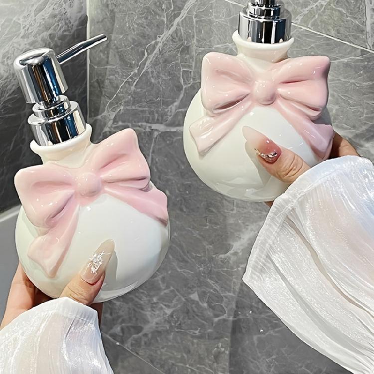 Praktyczny ceramiczny dozownik łazienkowy z pompką naciskaną Dekoracyjny kokardka Organizer na mydło Butelka Niezbędny do domowego spa