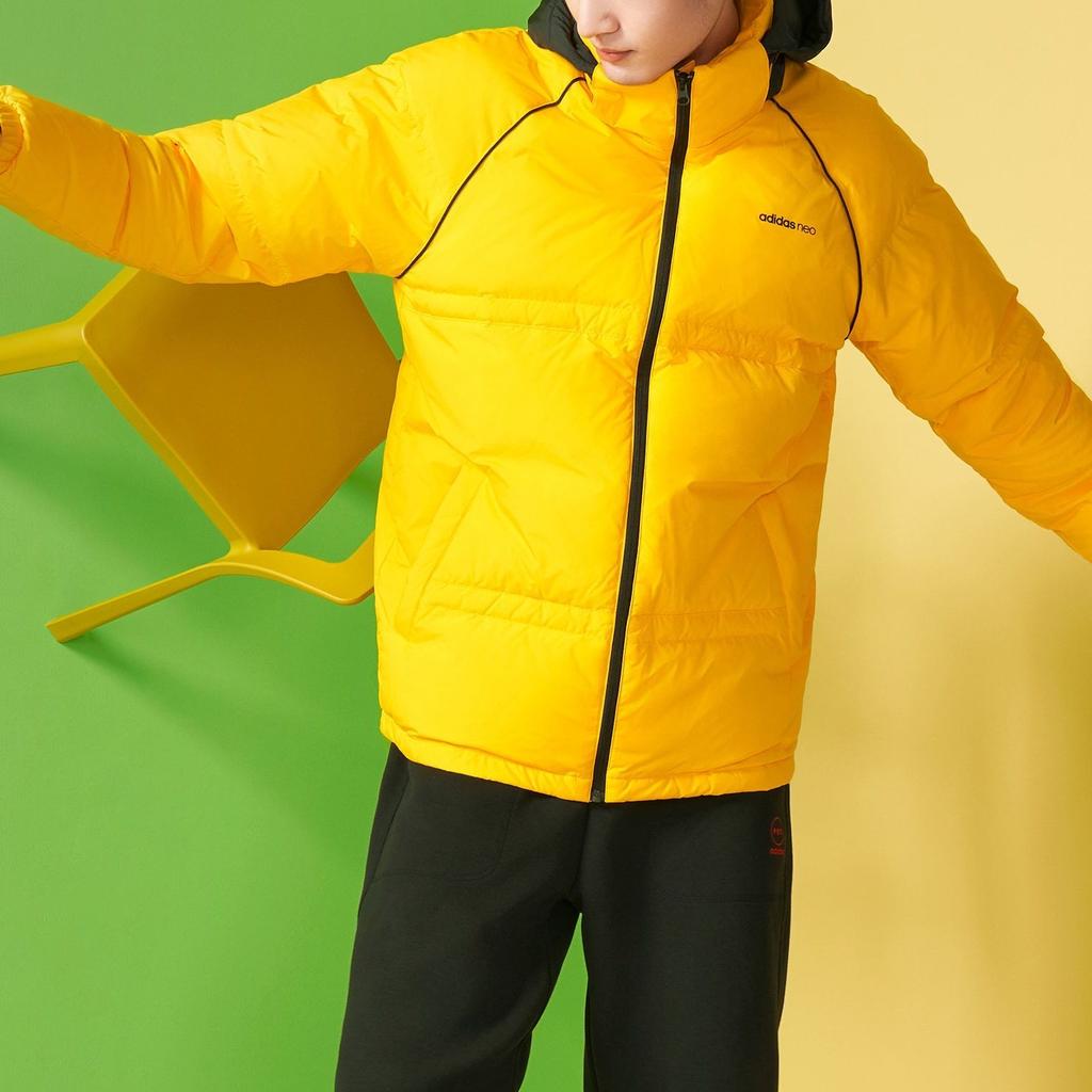 Adidas Geacă de Puf cu Glugă Sport Călduroasă Neo Casual Bărbați Îmbrăcăminte Exterioară Galben HF0503