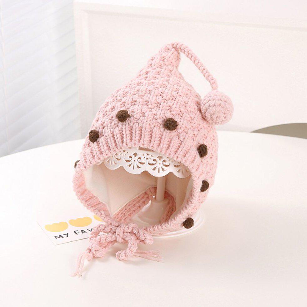 

Autumn & Winter Pom-Pom Knitted Wool Hat with Ear Protection for Kids Small рожевий