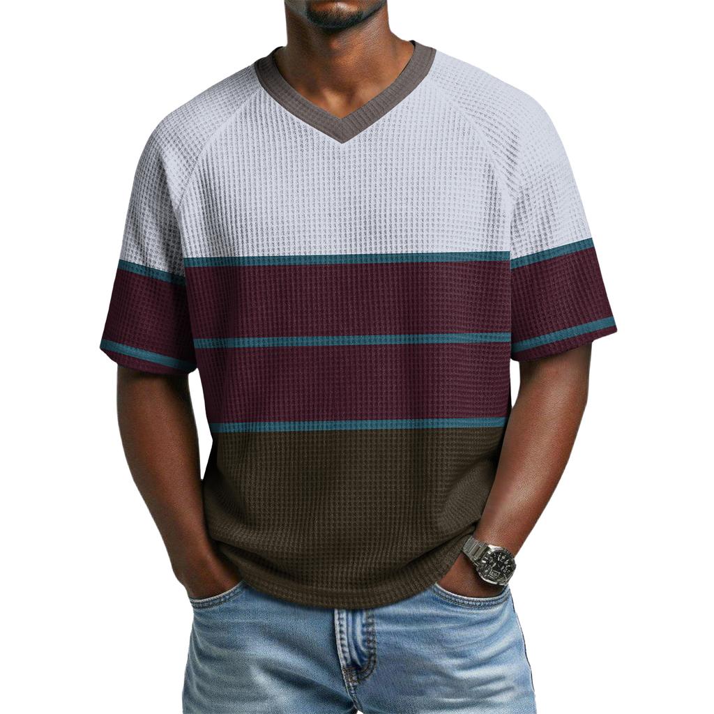 Men's Casual V-Neck Raglan Short-Sleeve Top