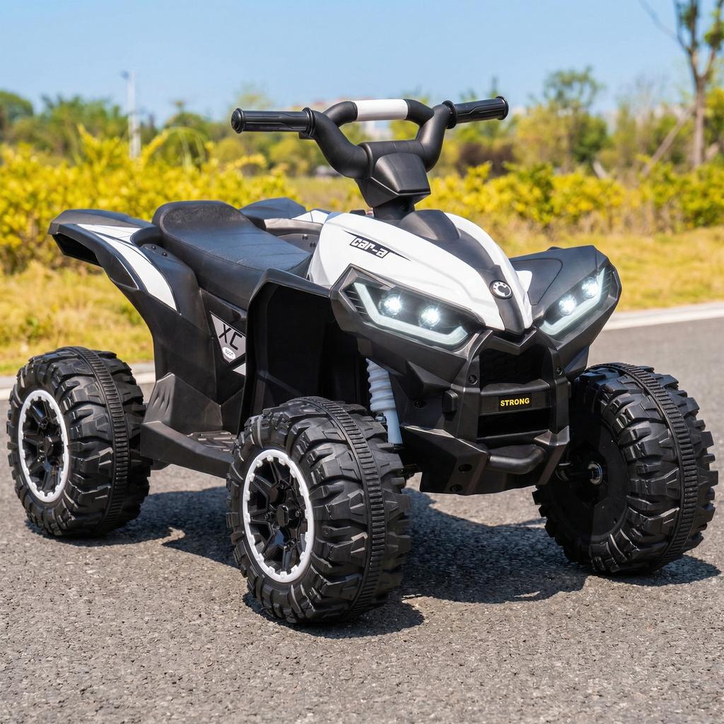 12V Ride-On Quad Bike w/ Music, Horn, for Ages 3-5 Years - White