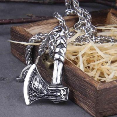 Wolf and Raven Slavic Amulet Talismans 316L Stainless Steel Never Fade Odin's Axe Necklace and Pendant Norse Viking Jewelry