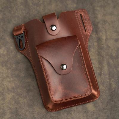 Genuine Leather Men's Waist Bag Fashion Phone Multifunctional Retro Style Key Wallet Sports Phone Waist Bags For 6.5 In Phone
