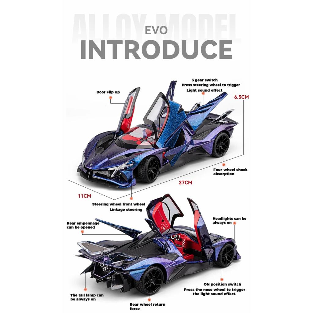 1/18 Apollo Project EVO Supercar Diecast Alloy Metal Model Toy Car Auto Parts Sales Store Car Central Control Screen Display Boy