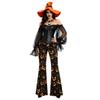 Halloween Pumpkin Witch Dark Witch Costume Set Off-Shoulder Mesh Sleeves Shapewear Pumpkin Trumpet Pants