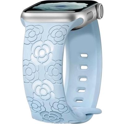 Bracelet for Apple Watch Series Ultra 2/3, 11, 10, 9 8 SE 7 6 5 4 3 2 1 42mm-44mm-45mm-46mm-49mm - Silicone Blue Camellia Pattern