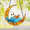 Halloween Reading Ghost Suncatcher Hanging Decoration Black Cat Stained Glass