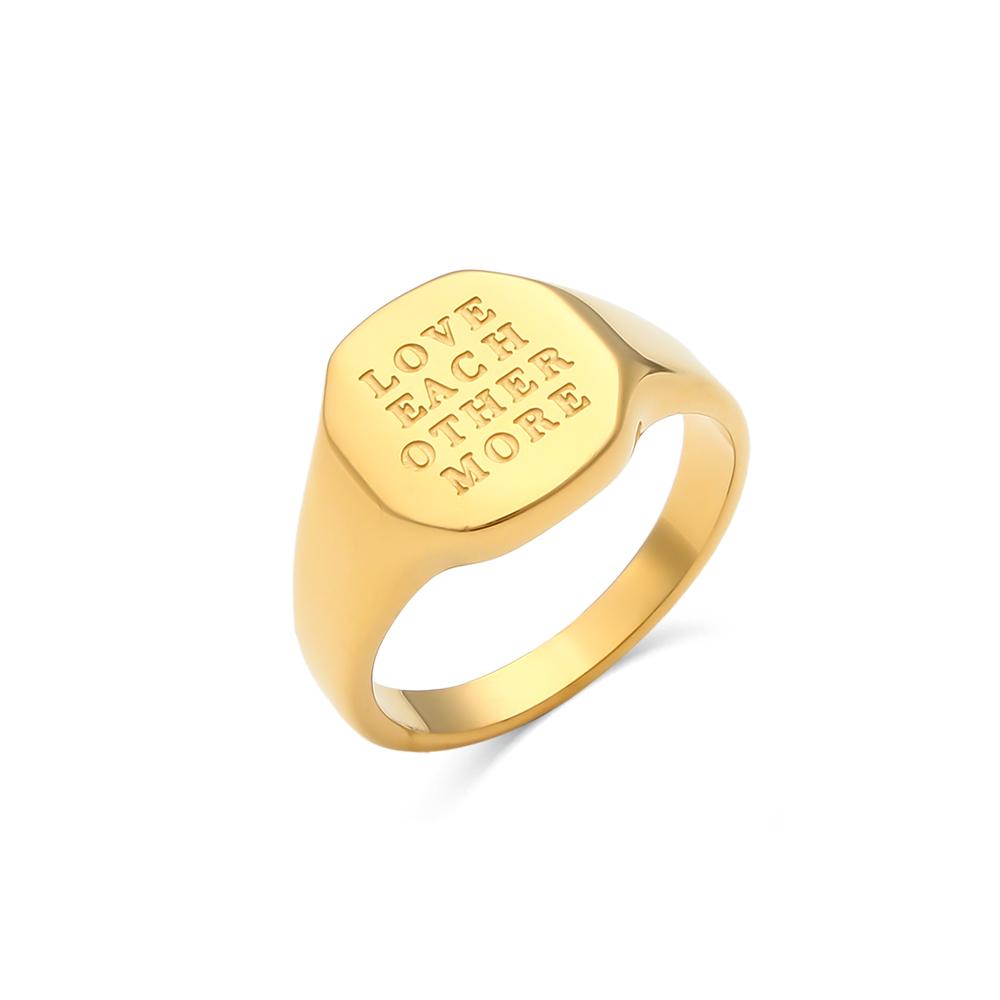 E.B.belle Engrave Jewelry Gift Minimalist Letter Word Suqare Stainless Steel Ring Water Resistant Gold Ring Plated For Women