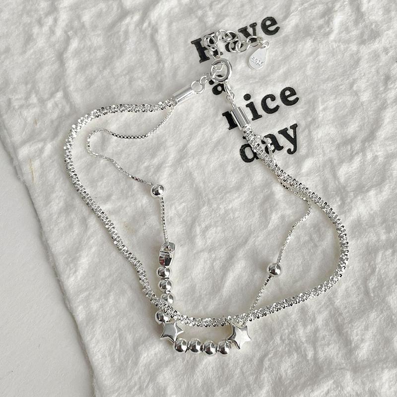 

ANENJERY Двухслойный браслет из звездных бусин для женщин Простой сверкающий корейский горячий новый тренд Ювелирные изделия Подарки Оптом серебряный