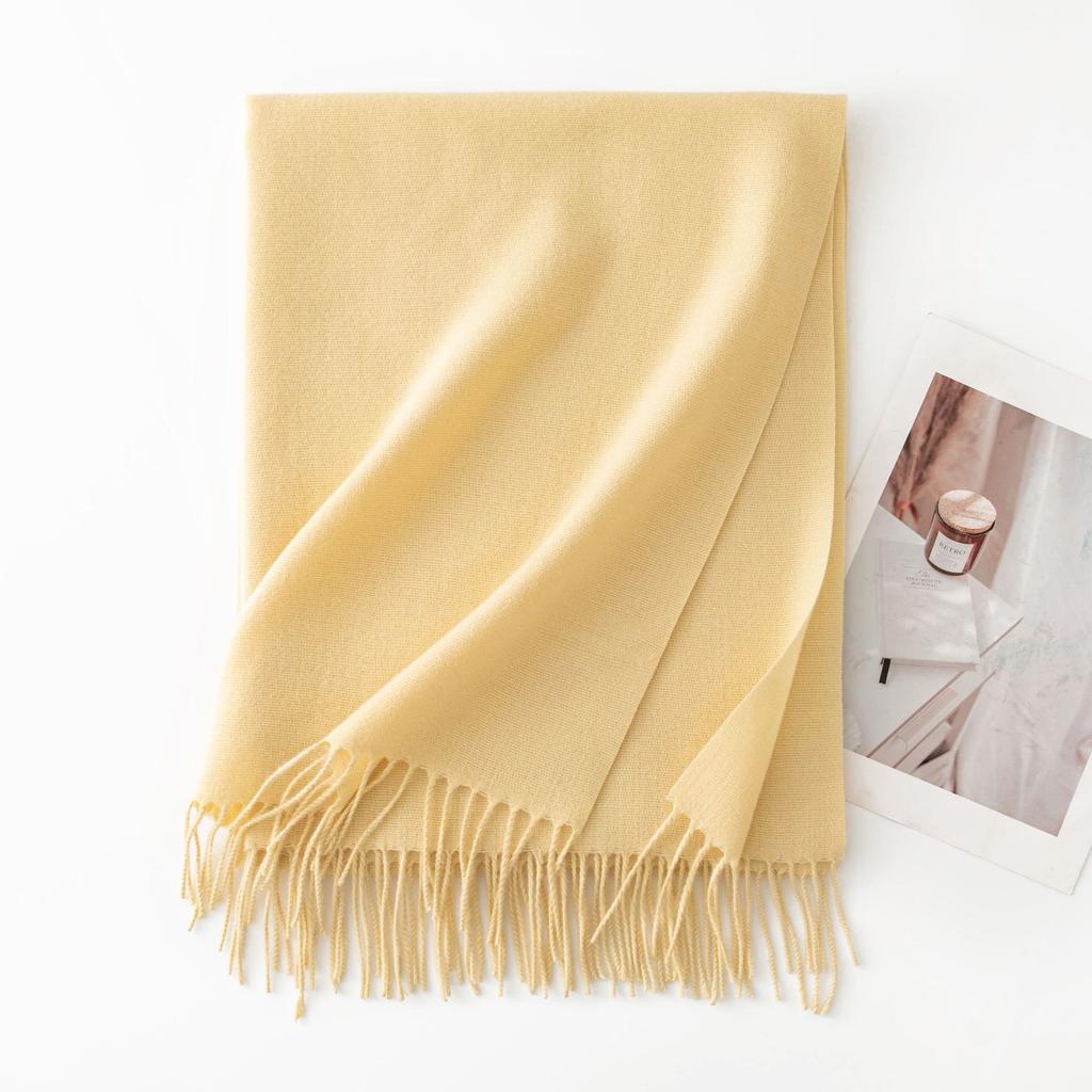 Blue green Scarf for Girls with A Sense of Atmosphere in Winter Versatile Solid Color Long Scarf  Imitation Cashmere Tassel Shawl Scarf  Cold Color