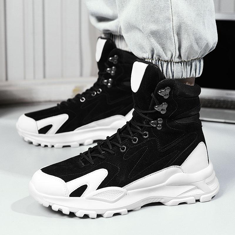 Mode Herrenstiefel Bequeme Herren Freizeitschuhe Atmungsaktive High Top Sneaker für Herren Outdoor Rutschfest Herren Stiefeletten Plateau