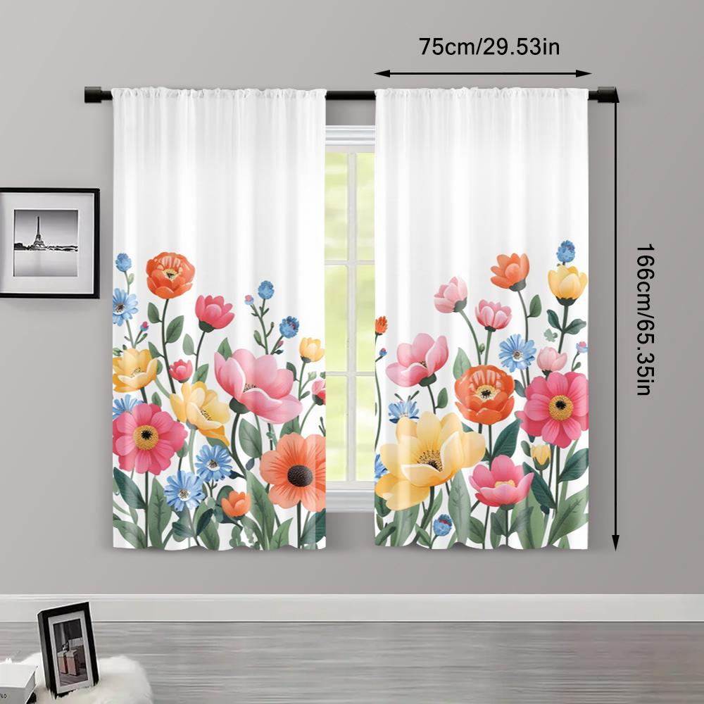 2Pcs, Curtains&Drapes Colorful Plants Watercolor Machine Washable (Without Rod) Art Deco Festive Ldeal For Kitchen Living Room