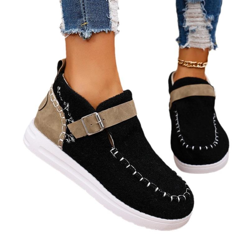 Women's Wide Width Plush Lined Flats, Faux Fur Trim Winter Shoes, European Style Flat Sole Moccasins for Women