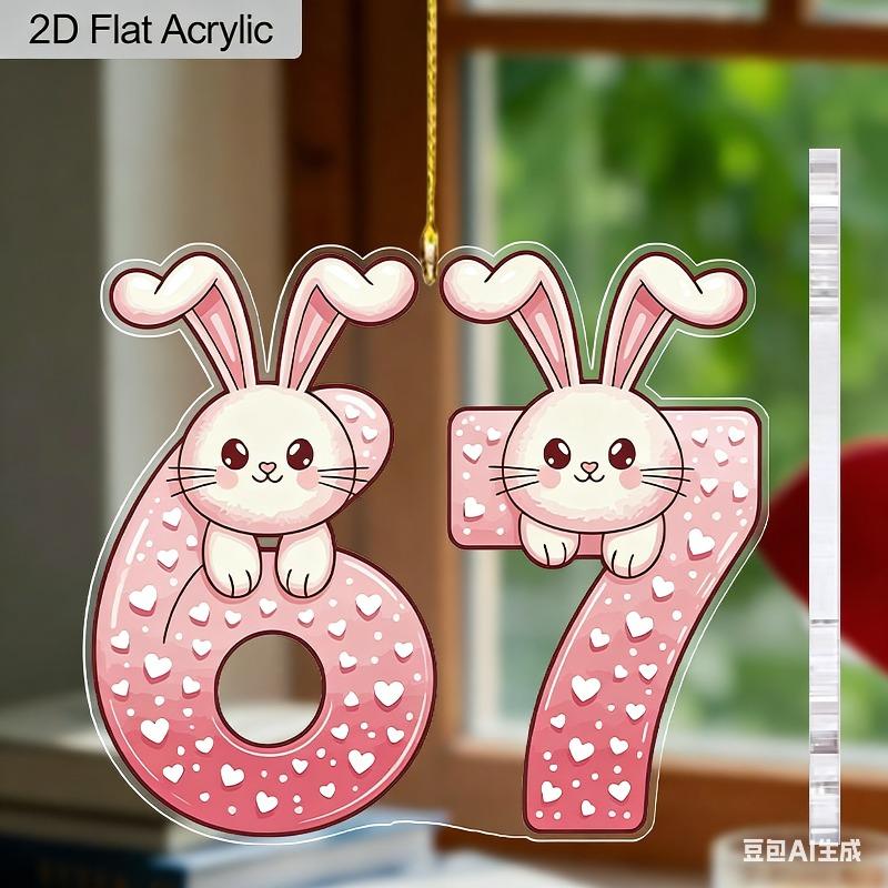2D Flat Acrylic Bunny 67 Decoration Sign, Valentine's Day Gift, Suitable for wall decoration, porch, room, villa, accents Home, Hallway, or Workplace