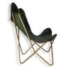 Classic Green Leather Butterfly Chair - Comfortable Folding Living Room Butterfly Chair – with Golden Powder Coated Iron Stand