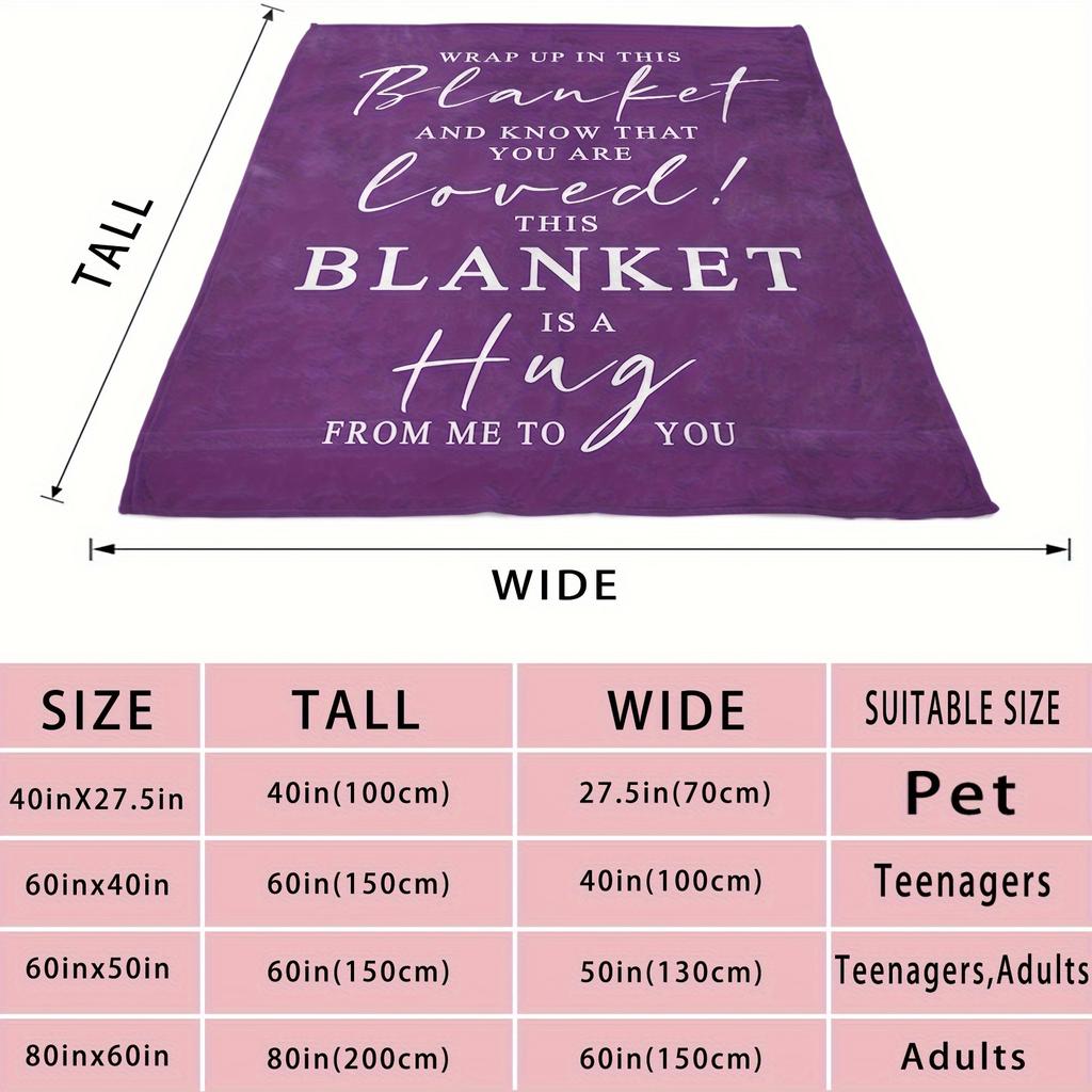 Purple Hug Quote Flannel Throw Blanket This Blanket Is A Hug From Me To You Soft Warm Gift Sofa Bed Blanket