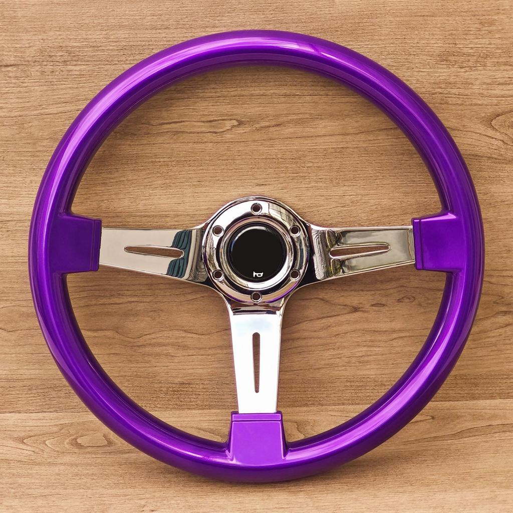 JDM Modified Car Purple ABS Steering Wheel Universal 14inch Deep Dish Racing Sports Steering Wheel Chrome Spoke