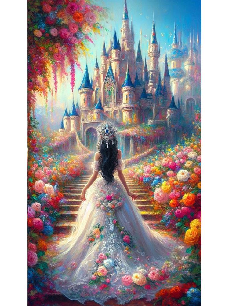 DIY 5D Diamond Embroidery Long Color Dress Princess Back Painting Mosaic Jewelry Cross Embroidery Palace Castle Home Decoration