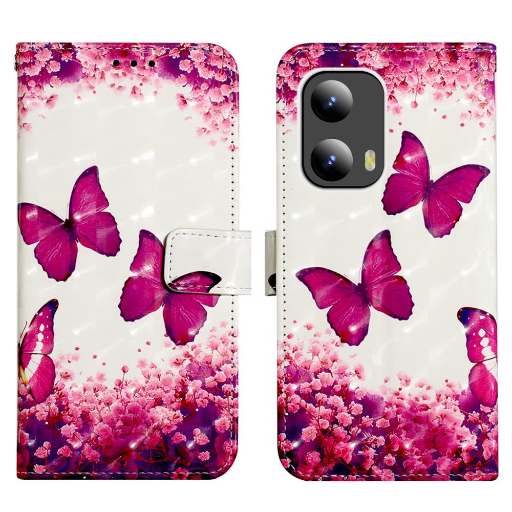 

For Motorola Moto G Play 5G (2024)/Moto G 5G (2024) Leather Case 3D Pattern Printing Wallet Stand Mobile Cover with Strap Rose Butterflies