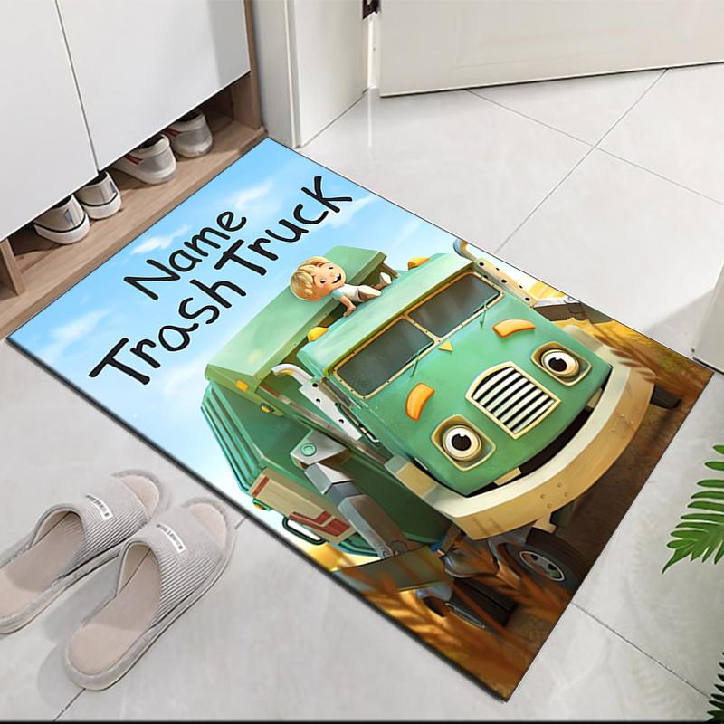 Custom Name Trash Truck Printed Carpet, for Office Chair Living Room Bedroom Kitchen Room Decor Gifts.