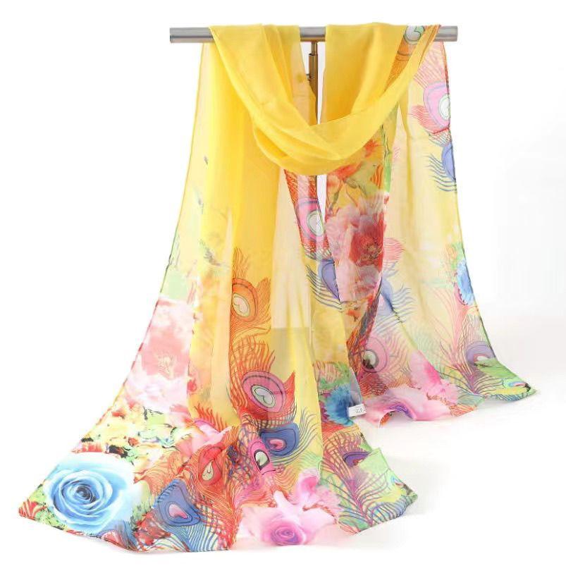 Silk Scarves, Women's Printed Chiffon Summer Shawls, Sun Protection Decorations for Beaches