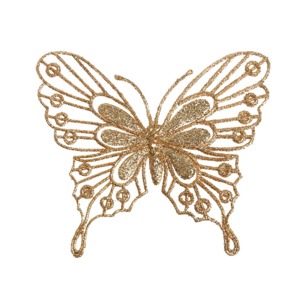 Christmas Butterflies Xmas Tree Ornaments Single Layer Gold Powder Glitter Artificial Flower DIY Crafts Christmas Tree Decor