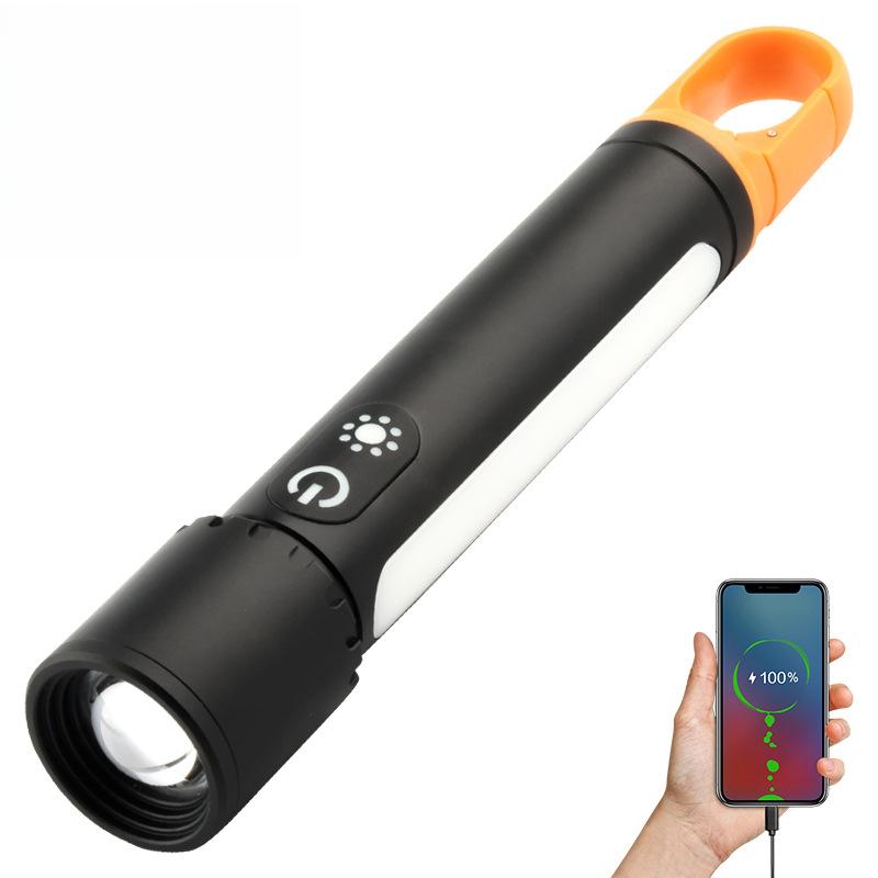 LED White Spotlight Flashlight Type-C Rechargeable Aluminium Plastic Telescopic Zoom Long Range Flashlight