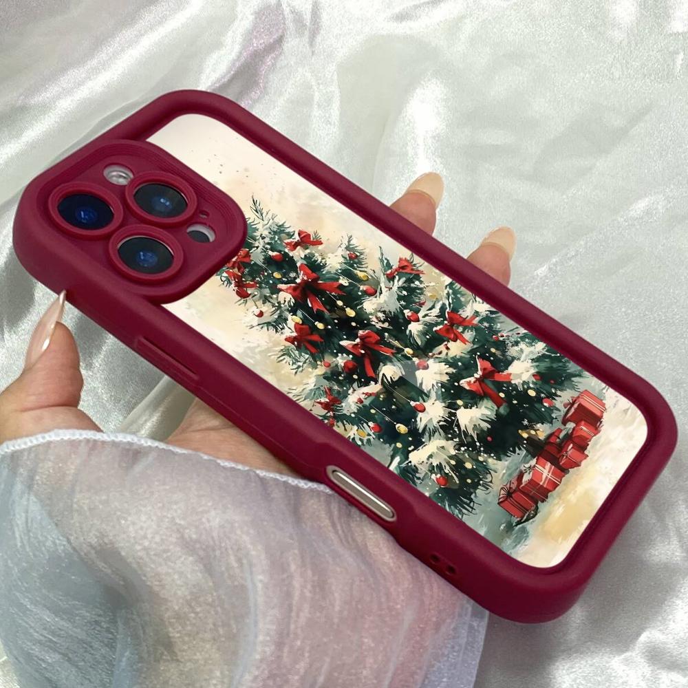 JT168 Christmas Tree with Gifts Painting for iPhone 17 16 15 14 Pro Max Samsung S26 S25 Ultra A17 A16 A07 A56 Xiaomi 15T Redmi 15c 14C Soft TPU Case
