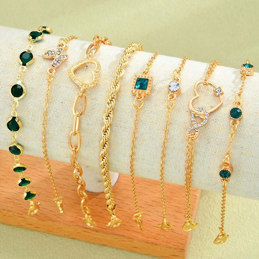 5 Stück Vintage Herz Grüner Kristall Armband Set für Damen Mode Hübsch Schmetterling Strass Unendlichkeit Geometrisch Armbänder Schmuck