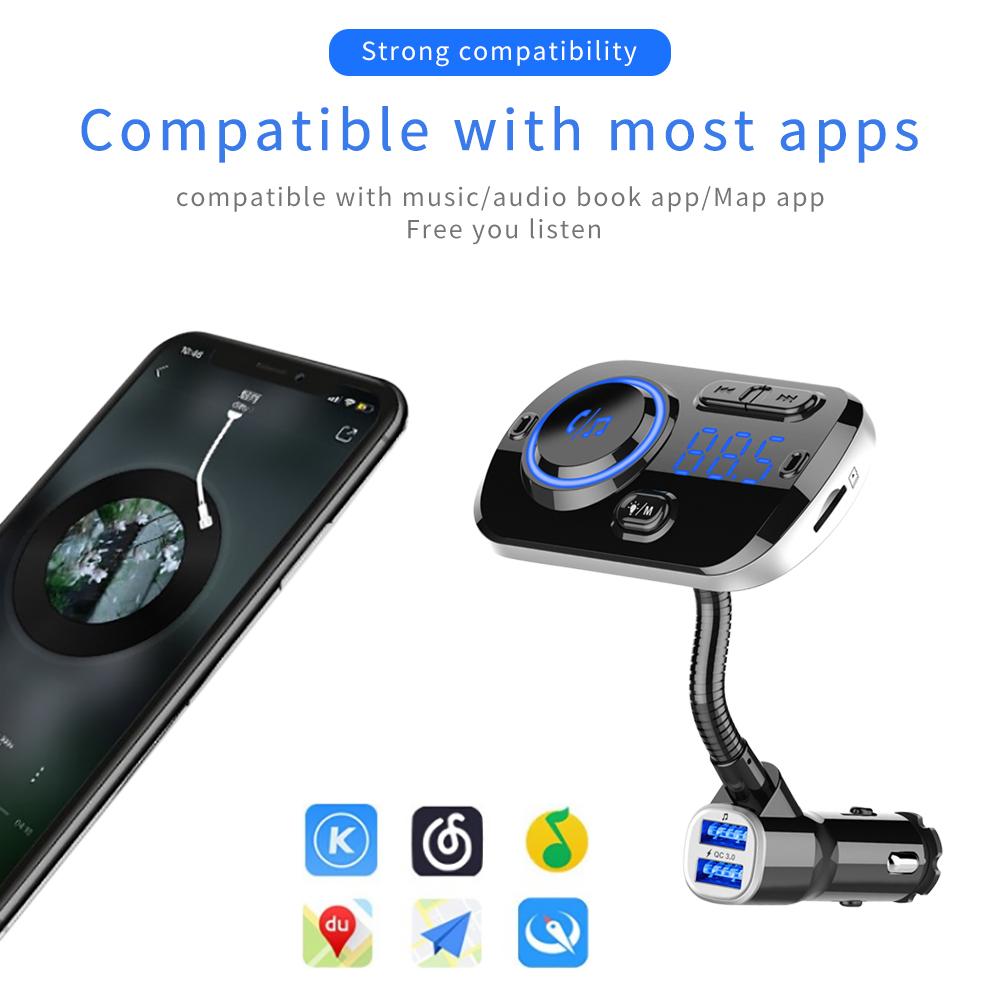 12V 24V Car Bluetooth-compatible Mp3 Hands-Free Player Qc3.0 Fast Charger Fm Transmitter Ambient Light Navigation Voice Prompts