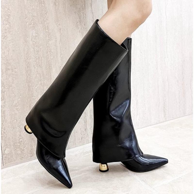 

Мода Новый Стиль Ретро Мода Остроносые Сапоги-трубы Весна и Осень Темперамент Специальной формы Каблуки Высококлассные Сапоги, Подчеркивающие Длину Ног 42 чёрный