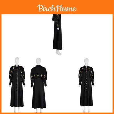 Halloween Priest Costume Cosplay Long Robe With Gold Embroidery For Adult Role Play