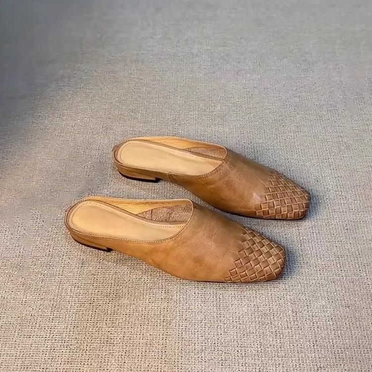 Sheepskin Version~ Retro Literature and Art Ins Fashion Weaving Lazy Person One Pedal Casual Sandals Outside Wearing Bag Head Half Slippers Women