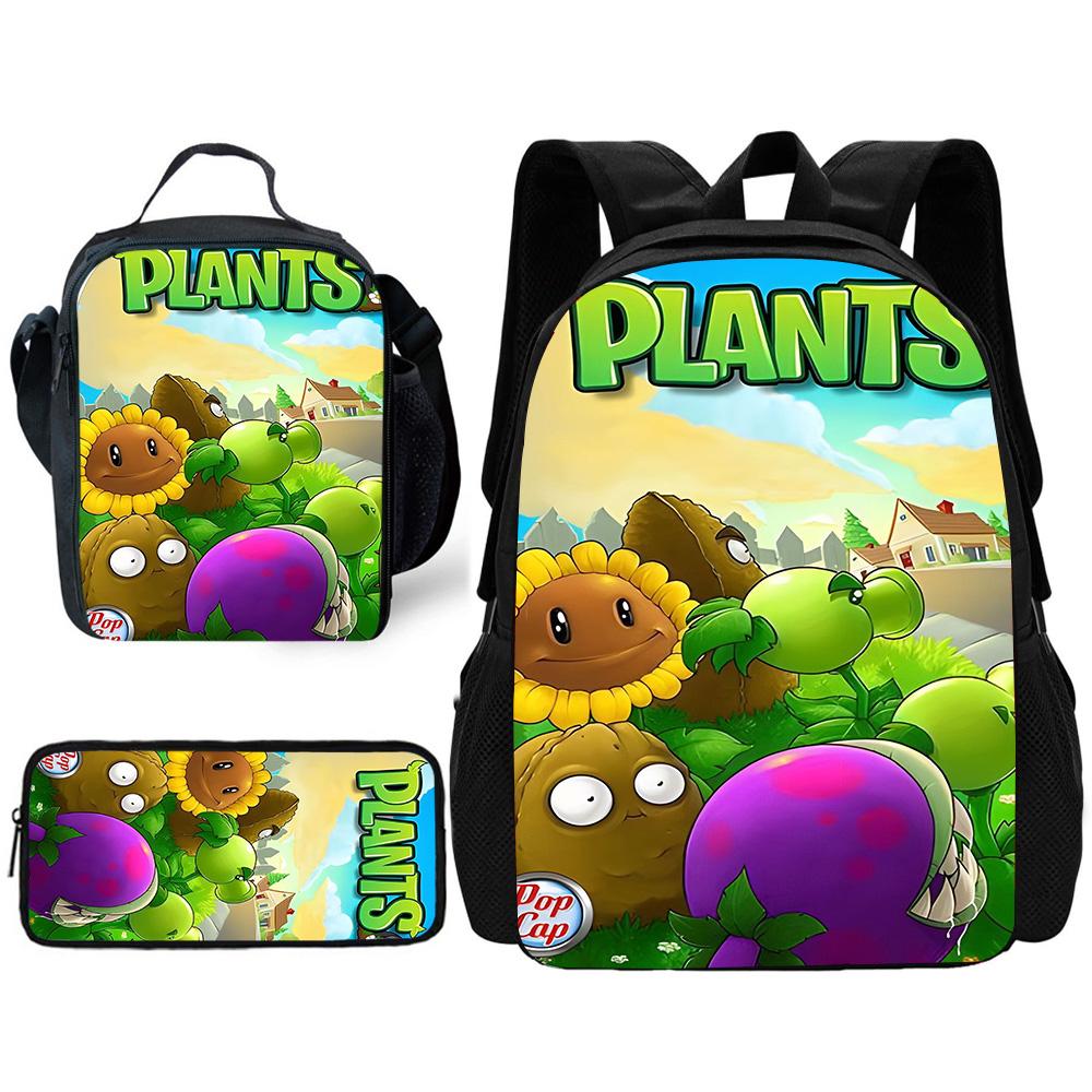 Child Hot Game For P-Plantss Vs Z-Zombiess School Backpack with Lunch Bags ,Pencil Bags ,School Bags for Boys Girls Best Gift