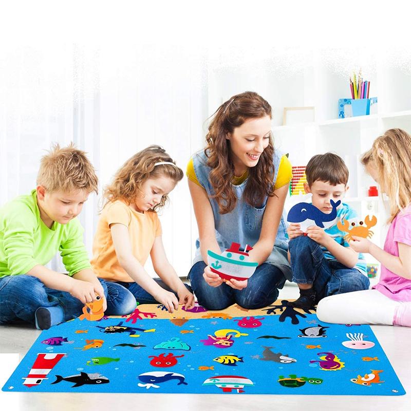 Tableau d'histoire en feutre Océan, Convient pour les cadeaux d'anniversaire des filles et des garçons, 29,5x40 pouces Créatures marines Jeu interactif de narration Garçons