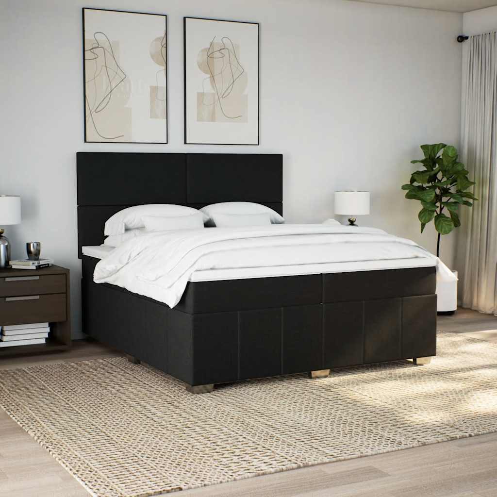 Box Spring Bed with Mattress Black 200x200 cm Fabric