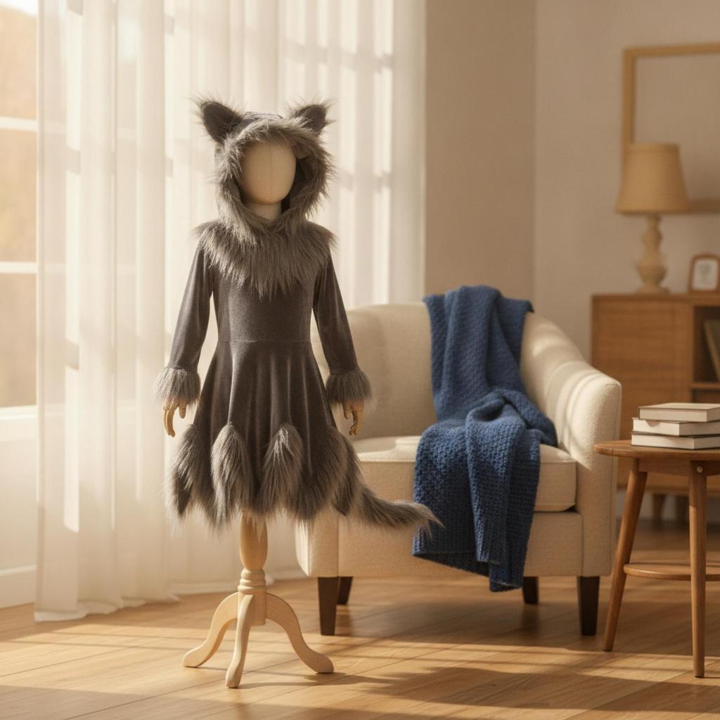 Wolf Costume with Hood Halloween Dress Gray for Cosplay