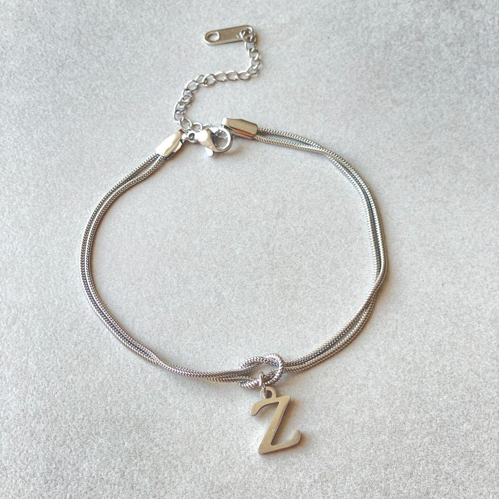 Valentine's Day Stainless Steel Herringbone & Snake Chain Bracelet with 26 Letters Pendant
