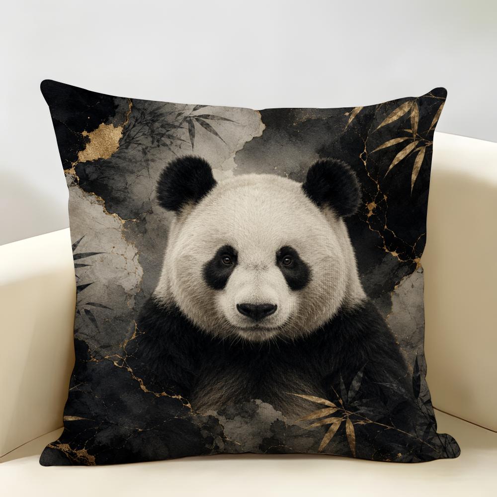 Black Bear Cushion Cover Durable Hypoallergenic Organic Linen Pillow Cover Short Size Washable Skin-Friendly