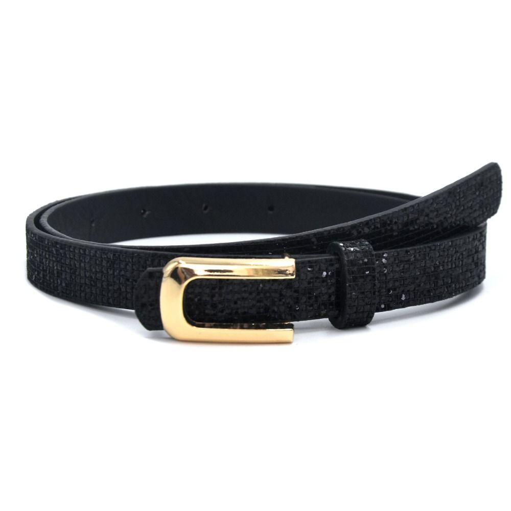 Bling Bling Sparkling Rhinestone Belt Versatile Luxury Brand Design U-shaped Buckle Belt Vintage Glitter PU Leather Belt