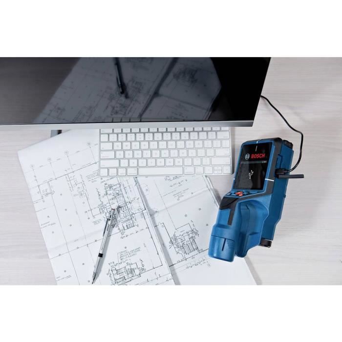Détecteur mural Bosch Professional D-Tect 200 C avec 1 batterie 12V 2,0Ah, chargeur, câble USB-C, dragonne, en L-Boxx - 0601081601