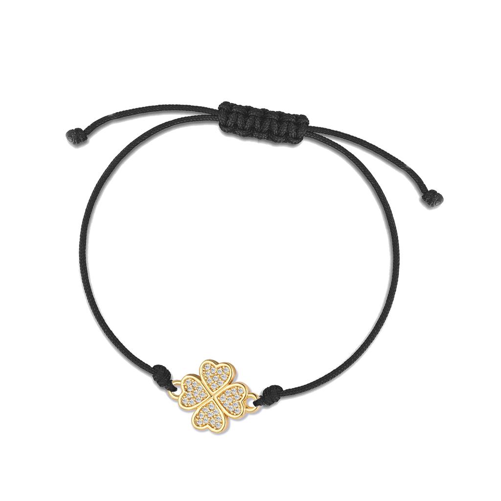 AAA Weiße Zirkonia Steine Vier Herz Blatt Klee Armband Damen Einfacher Roter Faden Zirkonia Kristall Freundschaft Schmuck Geschenk