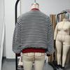 2026 Fall Winter Womens Striped Knit Cardigan Colorblock Round Neck Single Breasted Loose Sweater