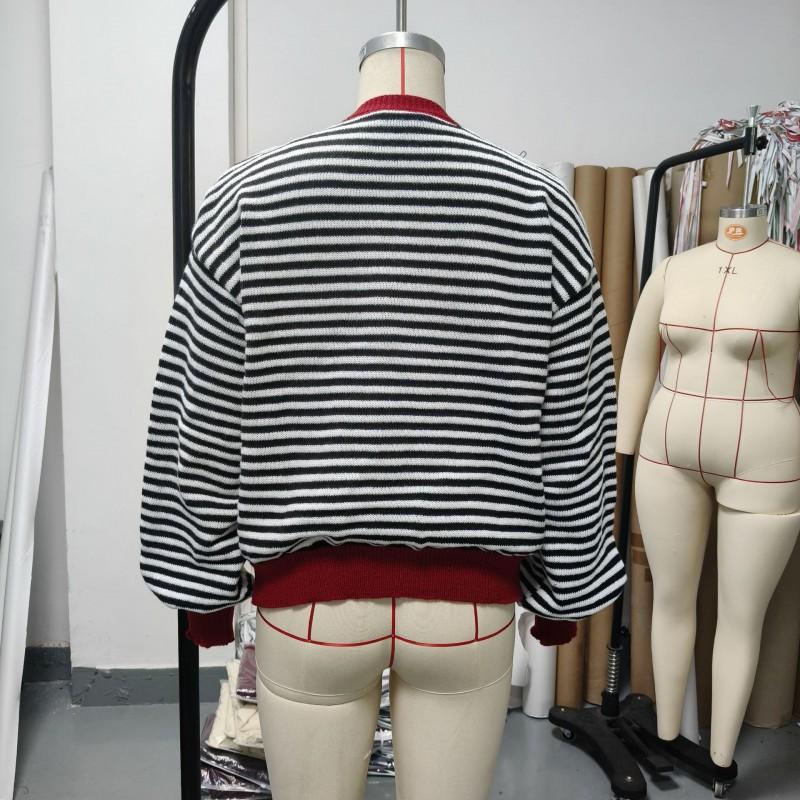 2026 Fall Winter Womens Striped Knit Cardigan Colorblock Round Neck Single Breasted Loose Sweater