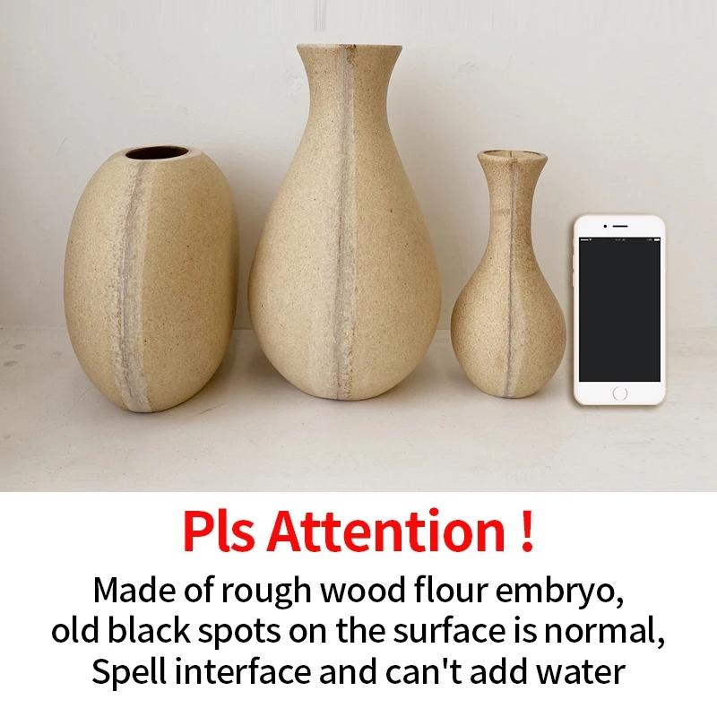 Retro Wooden Flower Vase Simple Vintage Vase Decoration Home Art Vases for Flowers Nordic Decorative Crafts Plant Pot Florero